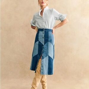 Sézane ALEXANE Patchwork Denim Skirt Size 42 (US 10)